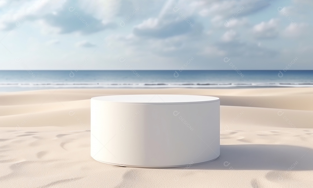 Pódio abstrato para apresentação de embalagens orgânicas e produtos em fundo de praia de areia de verão