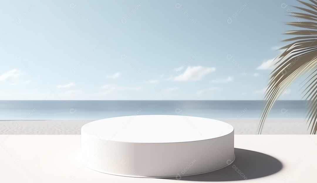 Pódio abstrato para apresentação de embalagens orgânicas e produtos em fundo de praia de areia de verão