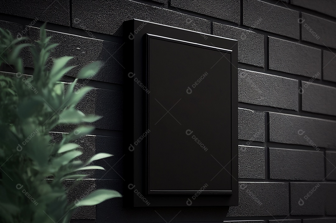 Placa preta em branco simulando loja de rua ou empresa na parede, modelo de outdoor