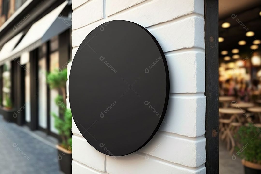 Placa preta em branco simulando loja de rua ou empresa na parede, modelo de outdoor