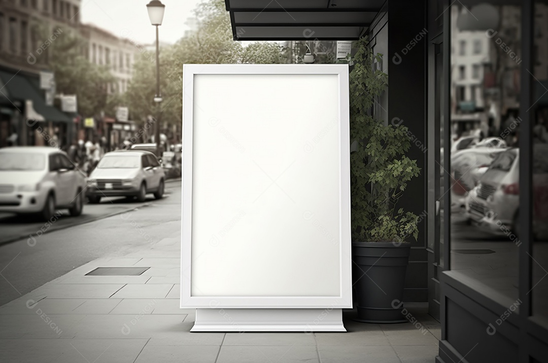 Placa preta em branco simulando loja de rua ou empresa na parede, modelo de outdoor