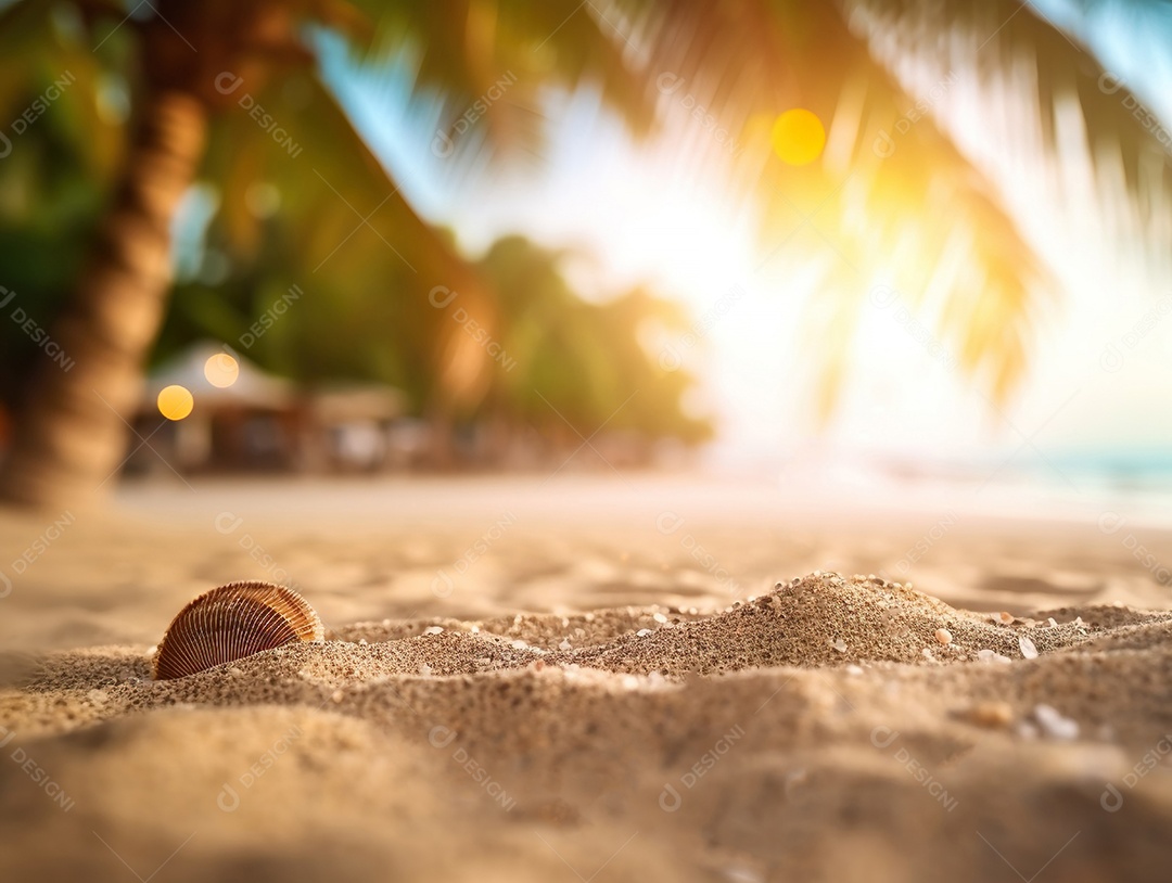 Férias de praia de areia de verão tropical desfocam o fundo, conceito de viagem de férias com espaço de cópia