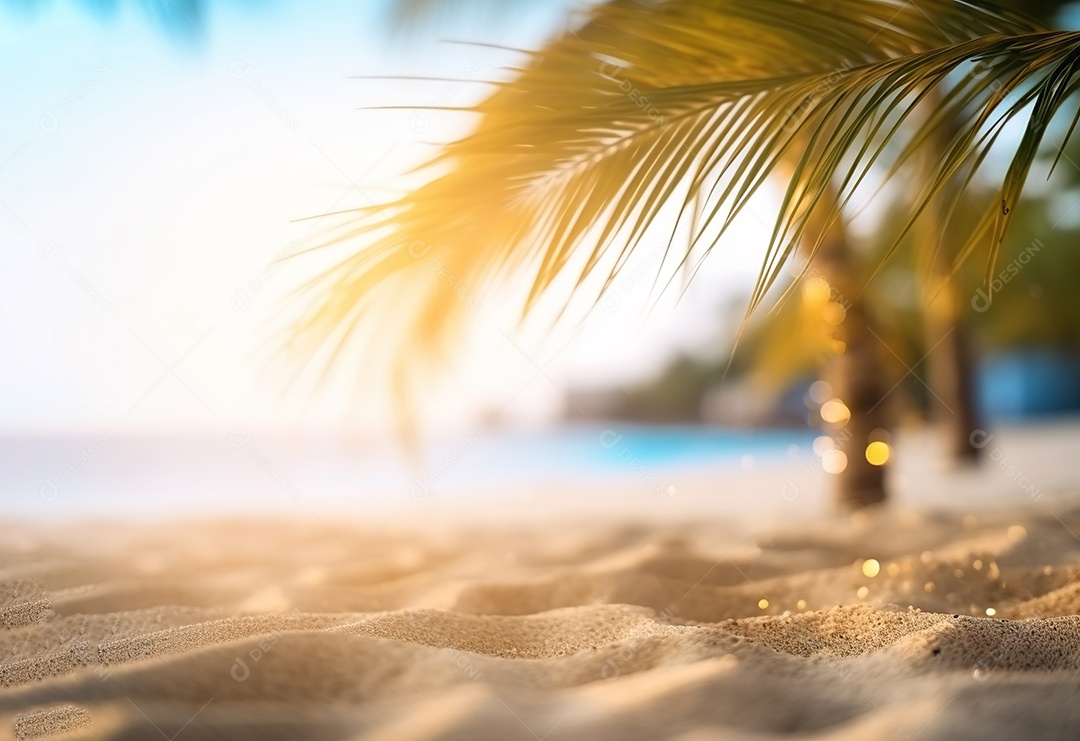 Férias de praia de areia de verão tropical desfocam o fundo, conceito de viagem de férias com espaço de cópia