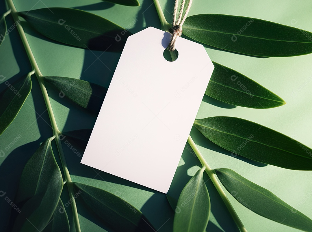 Maquete vazia em branco da etiqueta na planta verde para a marca de uma loja orgânica natural, conceito ecológico mínimo