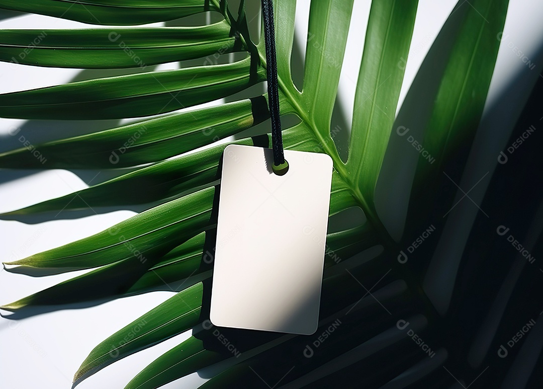 Maquete vazia em branco da etiqueta na planta verde para marcar uma loja orgânica natural