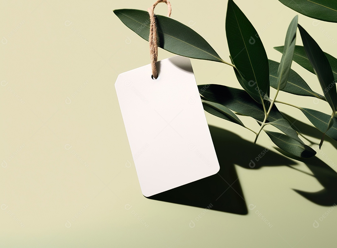 Maquete vazia em branco da etiqueta na planta verde para marcar uma loja orgânica natural