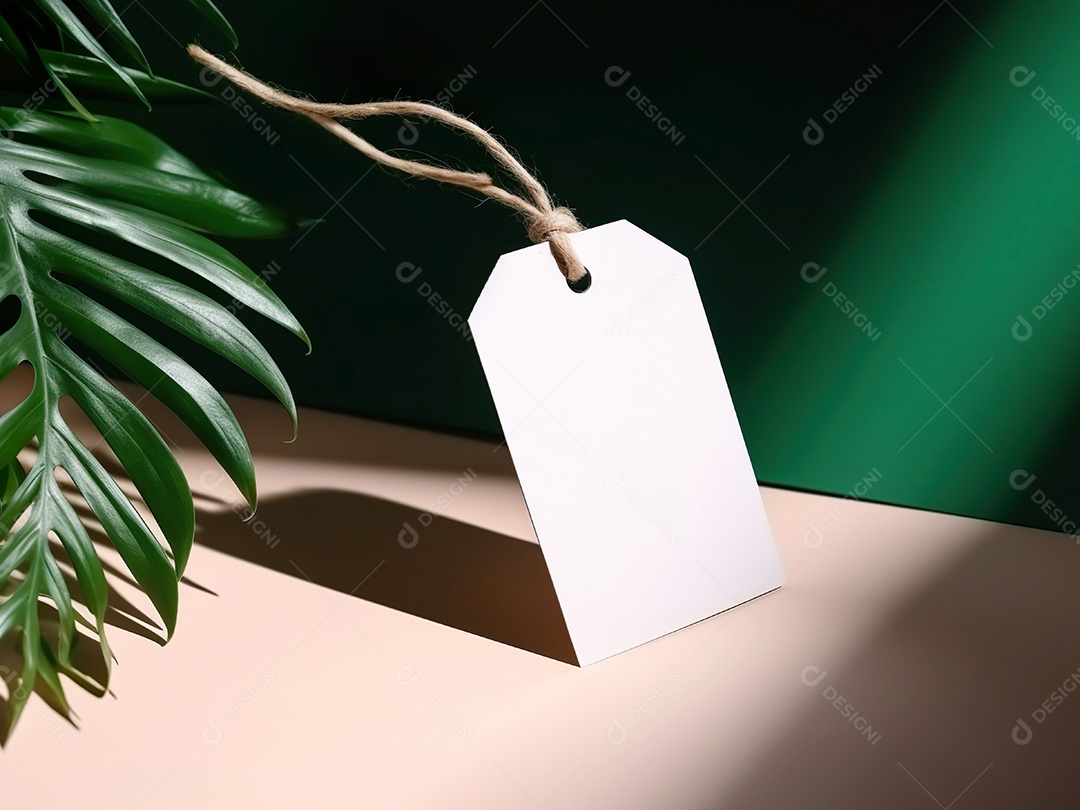 Maquete vazia em branco da etiqueta na planta verde para marcar uma loja orgânica natural