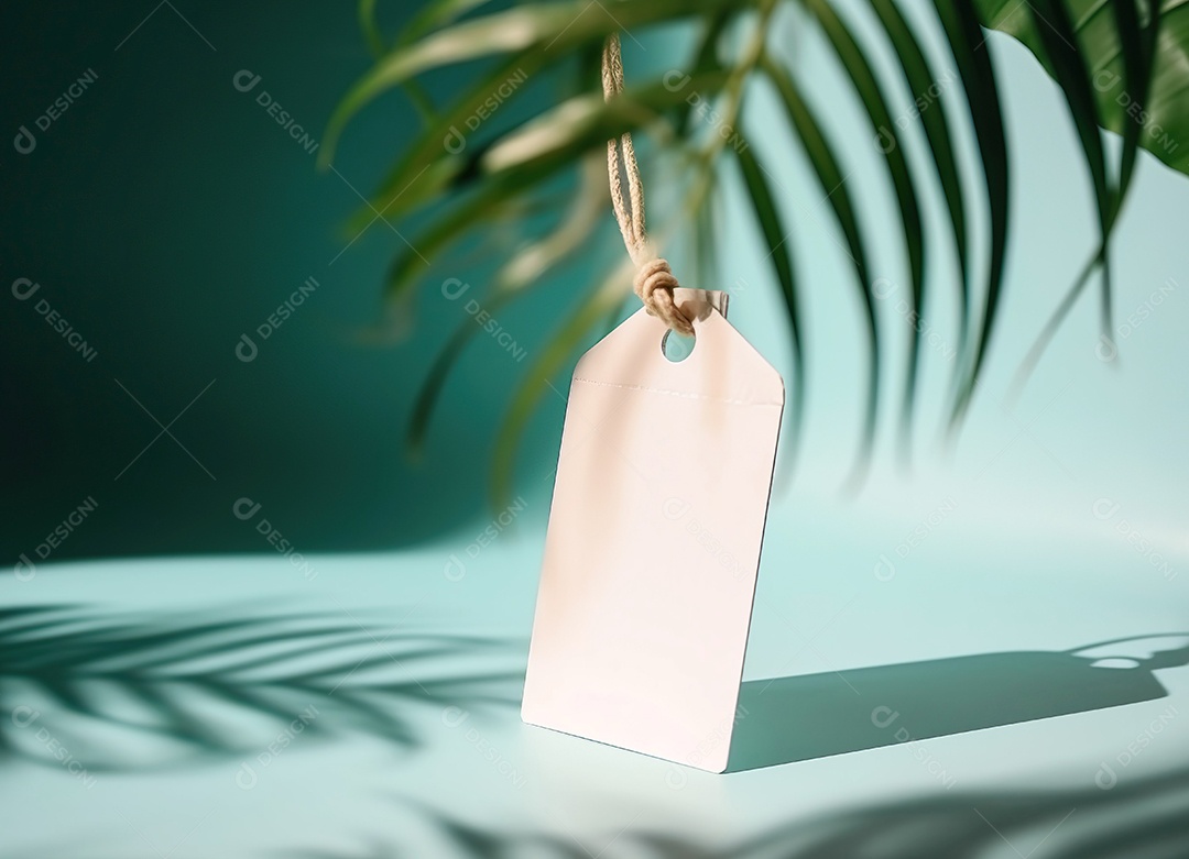 Maquete vazia em branco da etiqueta na planta verde para marcar uma loja orgânica natural