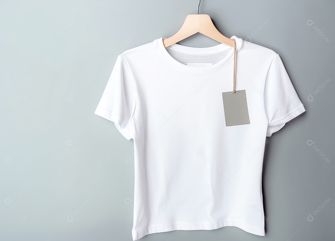 Camiseta em branco com etiqueta vazia simulada para fundo de design, modelo de roupas