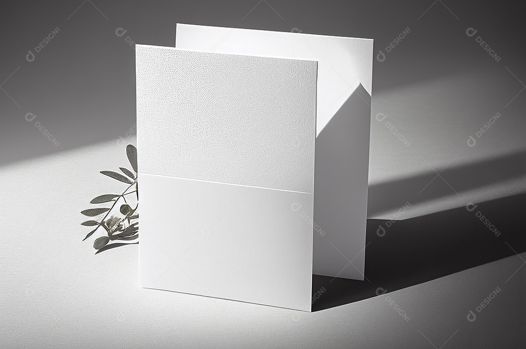 Convite de cartão de casamento em branco simulado com folhas naturais para fundo decorado