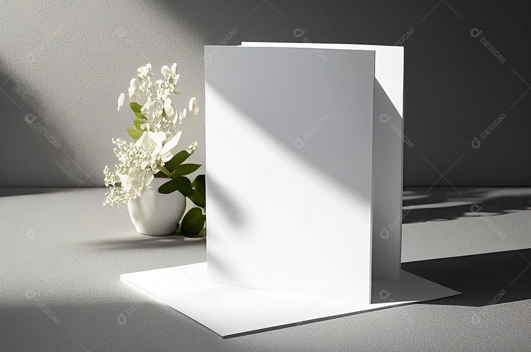 Convite de cartão de casamento em branco simulado com flor natural para fundo decorado