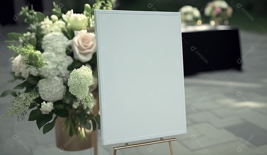 Convite de cartão de casamento em branco simulado com folhas naturais para fundo decorado