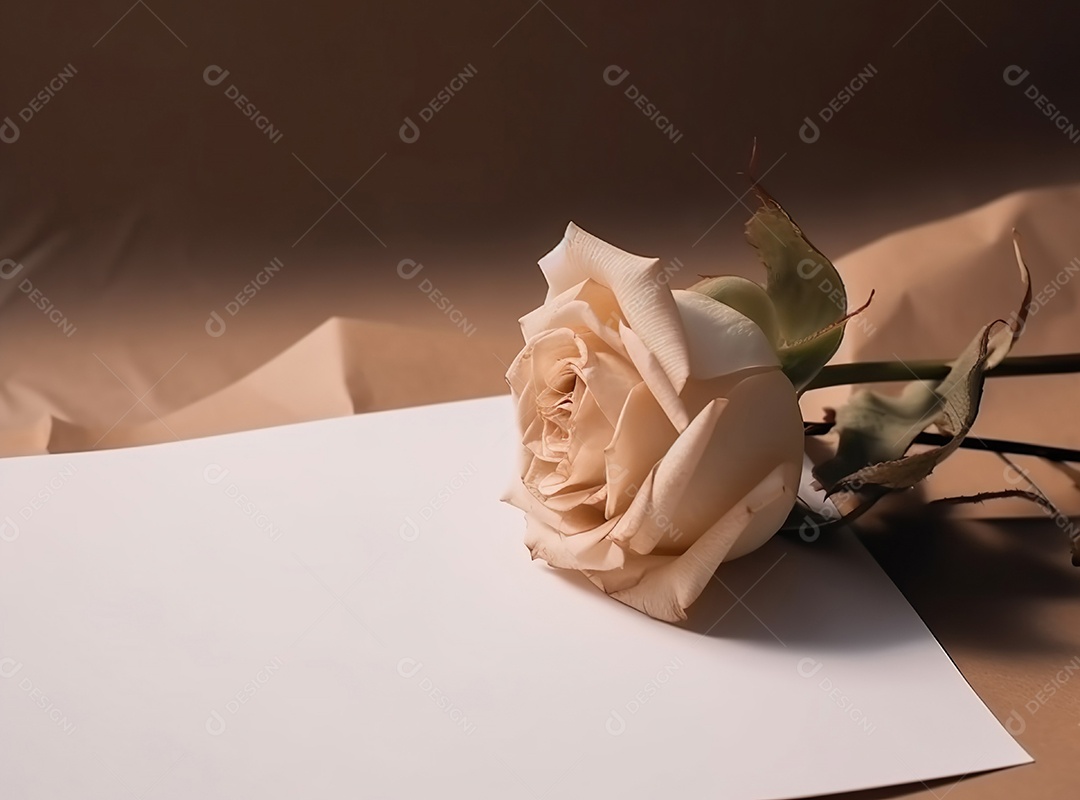 Convite de cartão de casamento em branco simulado com flor natural para fundo decorado