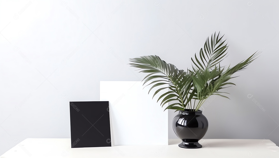 Convite de cartão de casamento em branco simulado com flor natural para fundo decorado