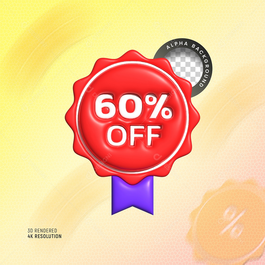 Etiqueta De Desconto 60% Off Elemento 3D Dourado Para Composição PSD