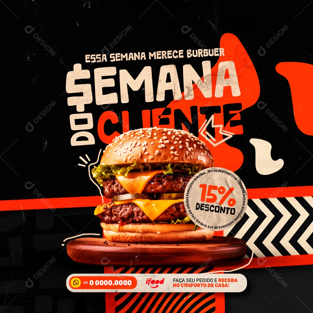 Social Media Semana Do Cliente Hamburgueria PSD Editável