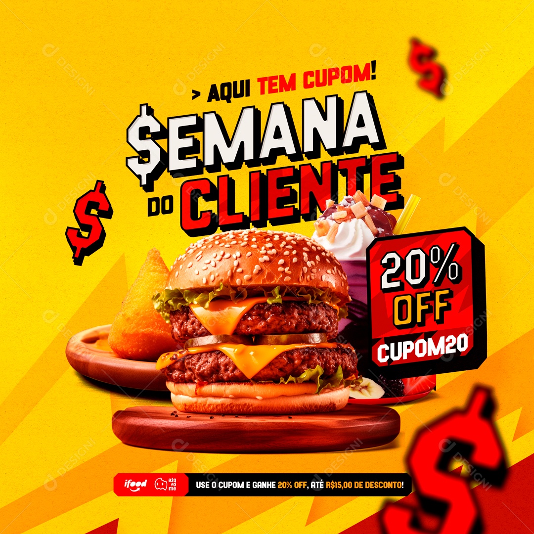Social Media Semana Do Cliente Hamburgueria PSD Editável