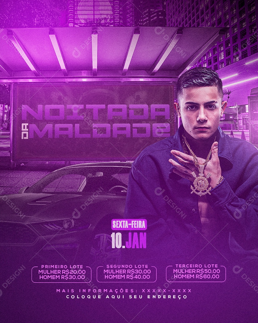 Flyer Noitada Maldade Social Media PSD Editável