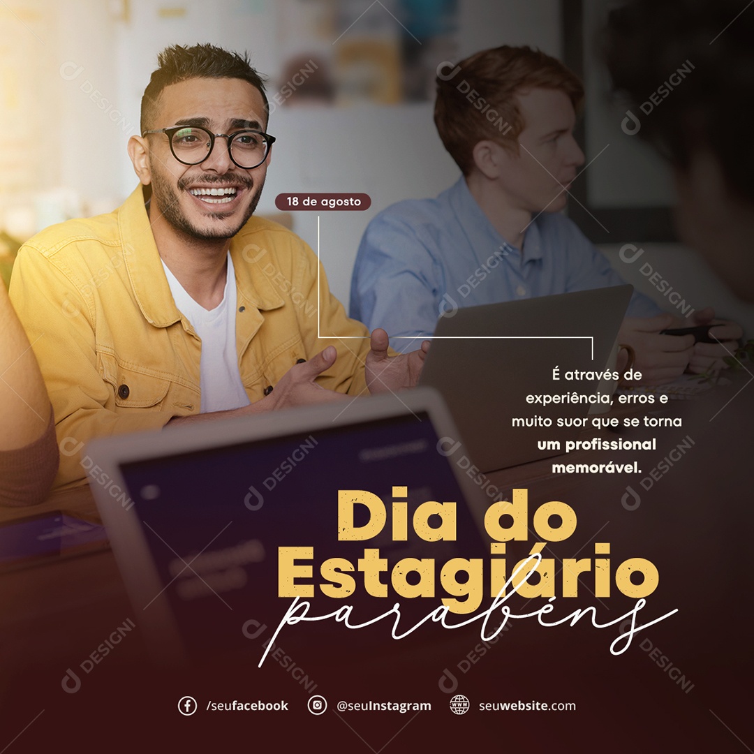 Dia Do Estagiário Parabéns Profissional Memorável Social Media PSD Editável