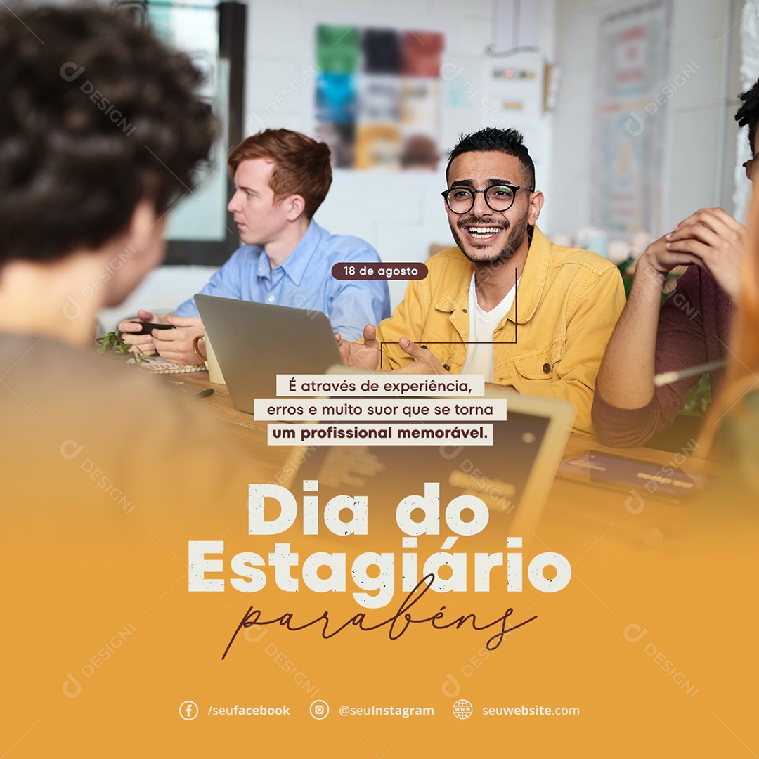 Social Media Dia Do Estagiário Parabéns PSD Editável