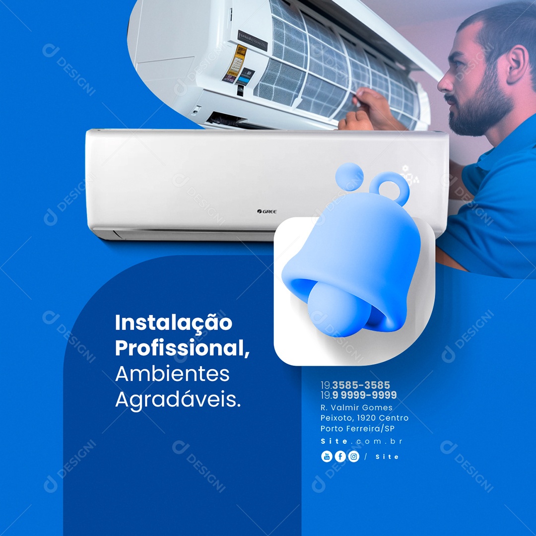 Ar Condicionado Instalação Profissional Ambientes Agradáveis Social Media PSD Editável