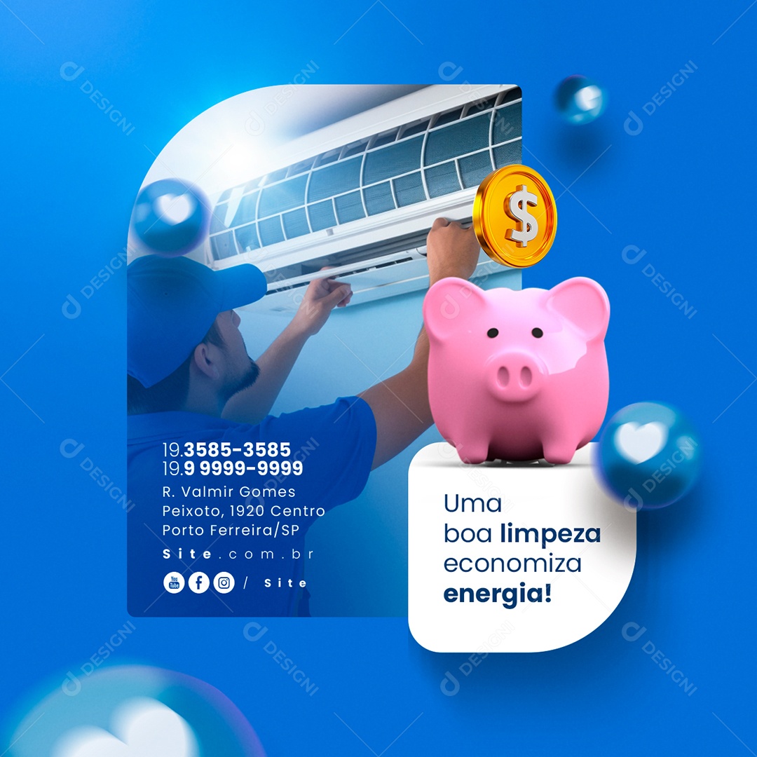 Ar Condicionado Uma boa Limpeza Economiza Energia Social Media PSD Editável