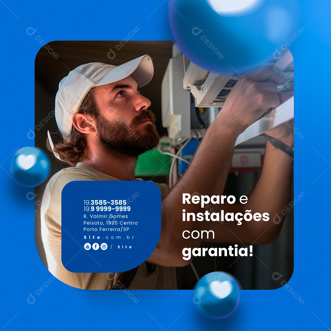 Ar Condicionado Reparo e Instalações com Garantia Social Media PSD Editável