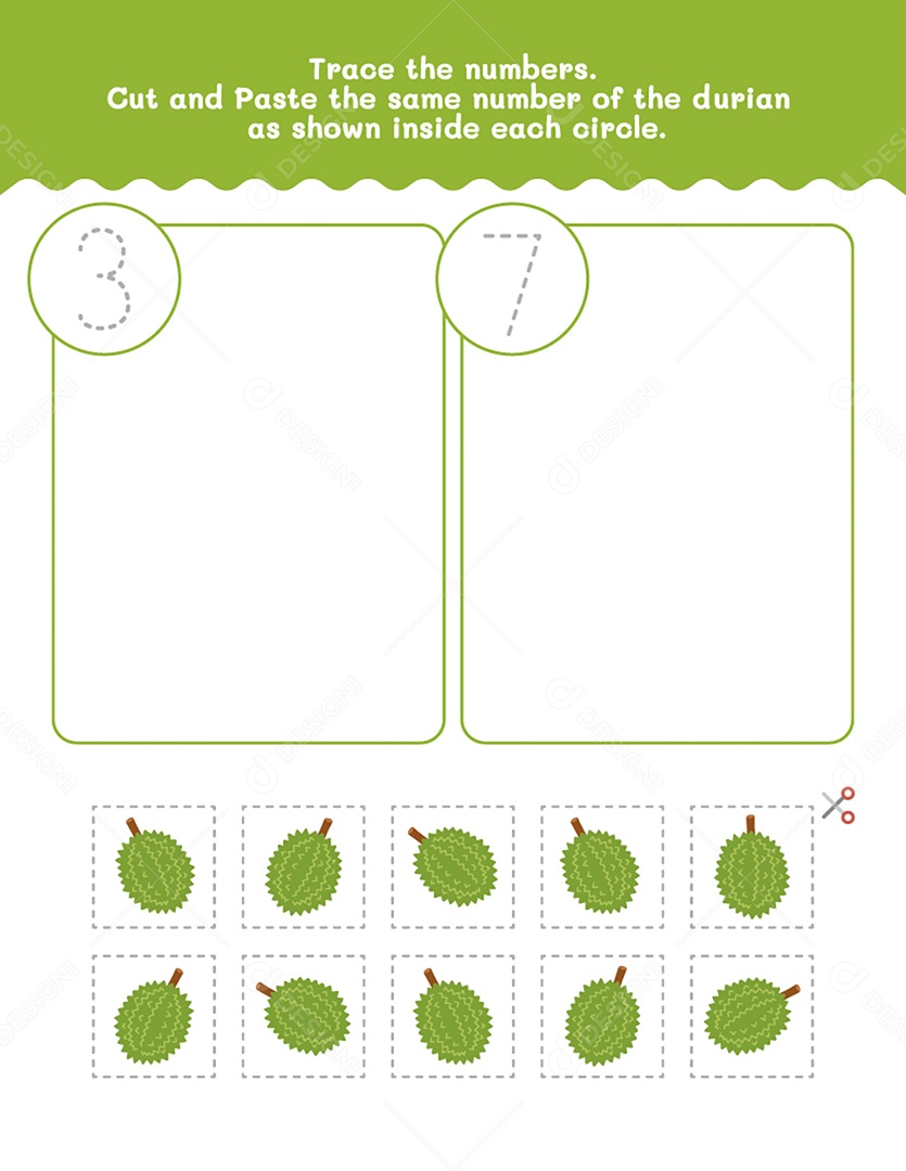 Coloque o Mesmo Número de Frutas Pedido em Cada Circulo Vetor EPS