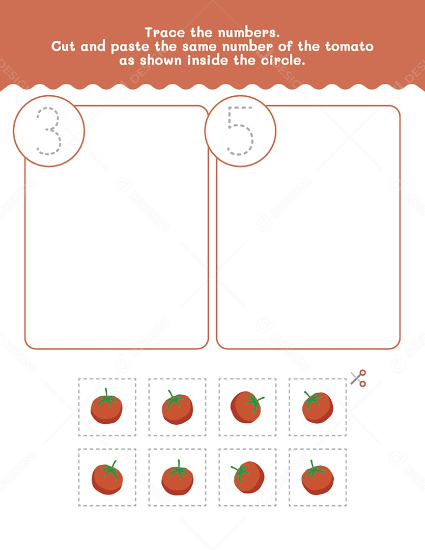 Coloque o Mesmo Número de Tomates Pedido em Cada Circulo Vetor EPS