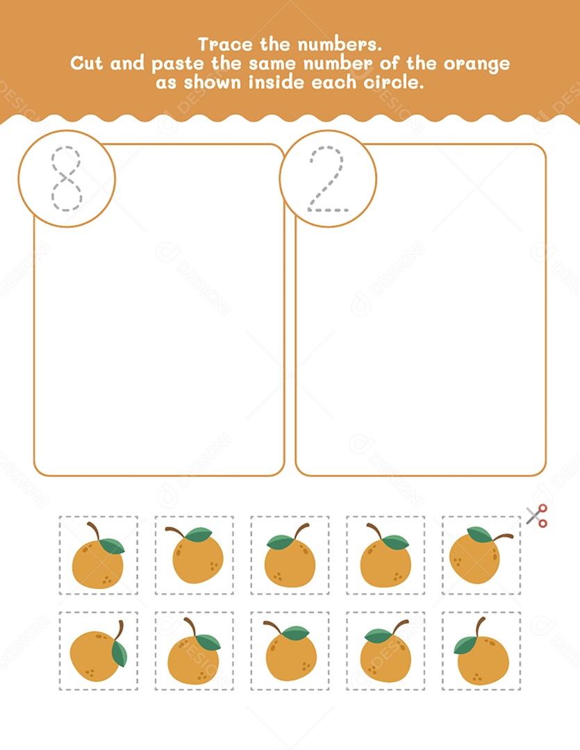 Coloque o Mesmo Número de Laranjas Pedido em Cada Circulo Vetor EPS