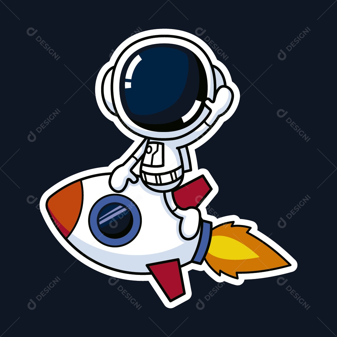 Astronauta em Cima de um Foguete Vetor EPS