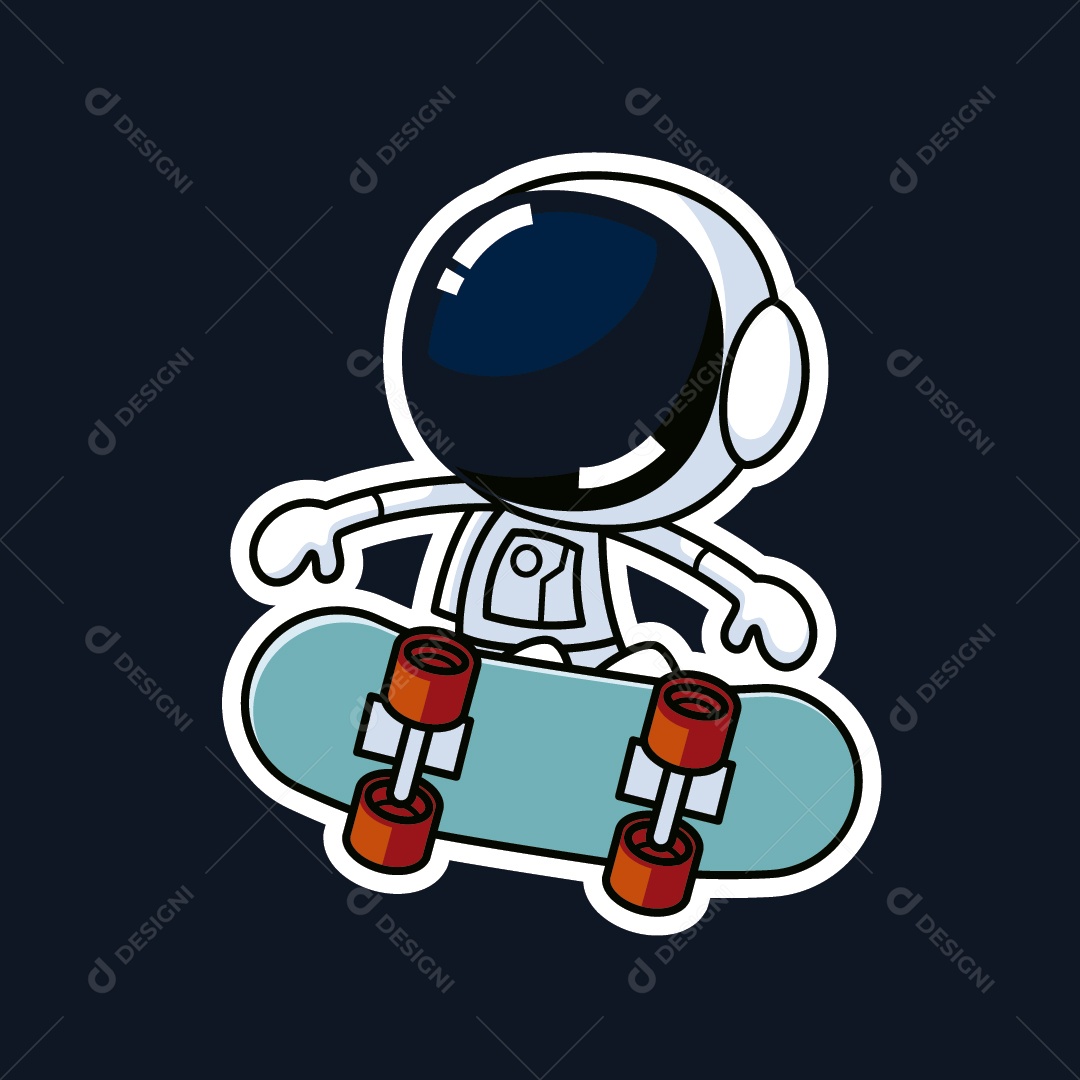 Astronauta com um Skate Vetor EPS