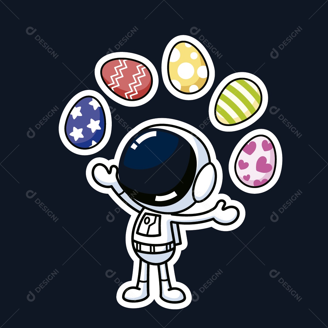Astronauta com Ovos de Páscoa Vetor EPS