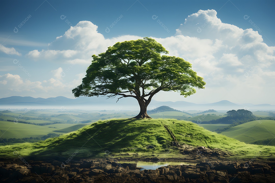 Uma linda árvore em uma colina