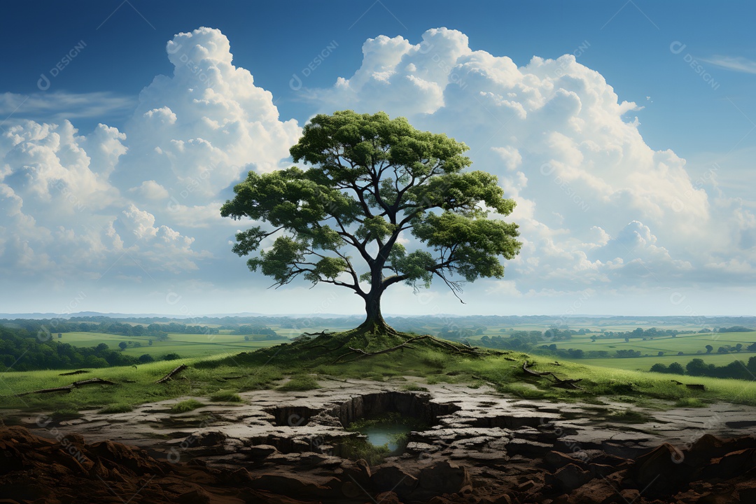 Uma linda árvore em uma colina