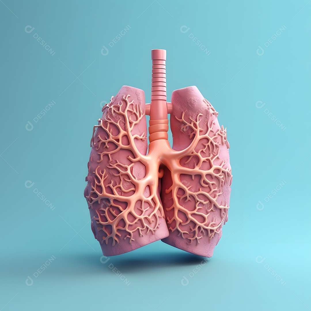 Ilustração de um pulmão em fundo azul