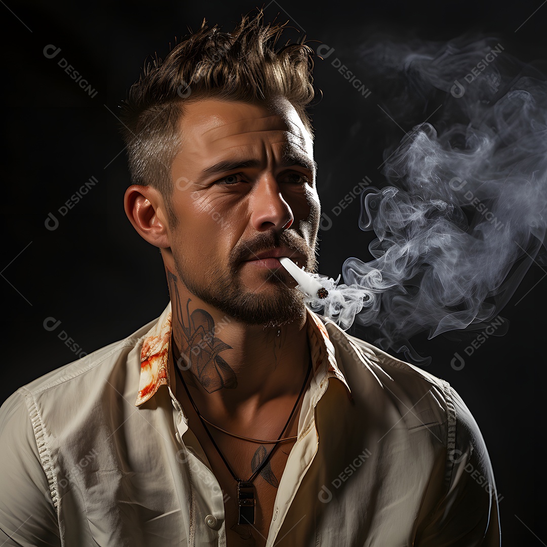 Vista de um homem fumante