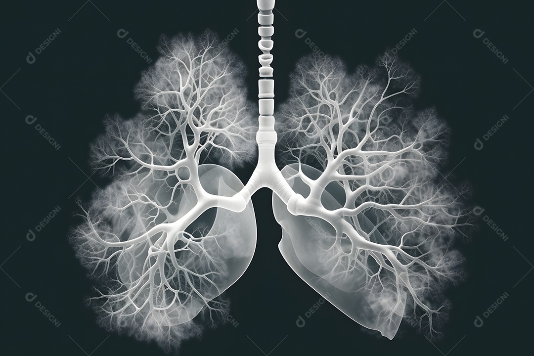 Pulmões e brônquios humanos de um fumante