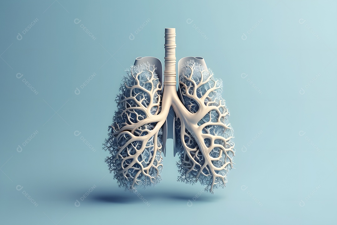 Ilustração de um pulmão em fundo azul