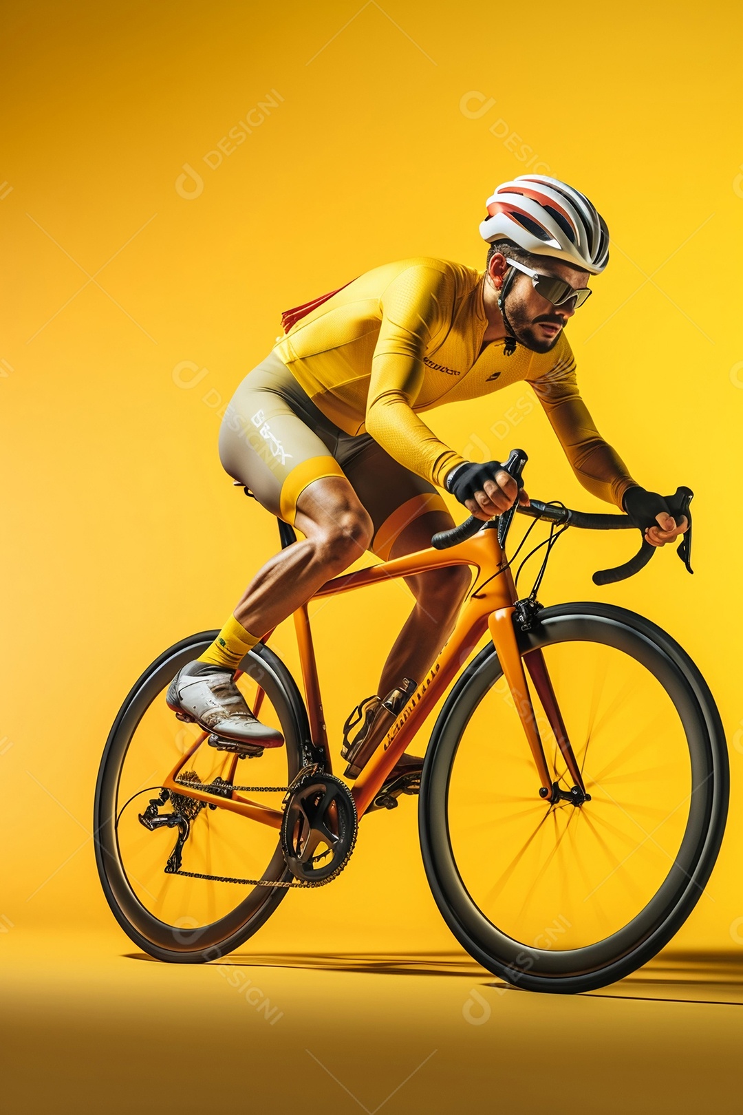 Ciclista de montanha com capacete e óculos de sol