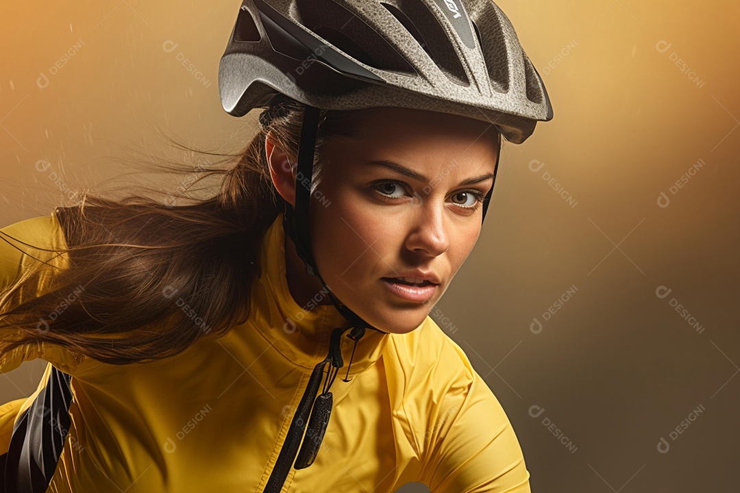 Linda mulher ciclista de capacete