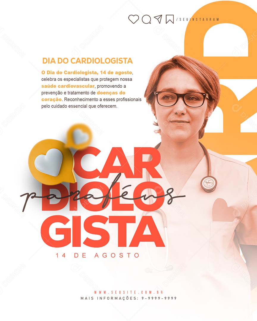 Social Media Dia Do Cardiologista 14 De Agosto PSD Editável