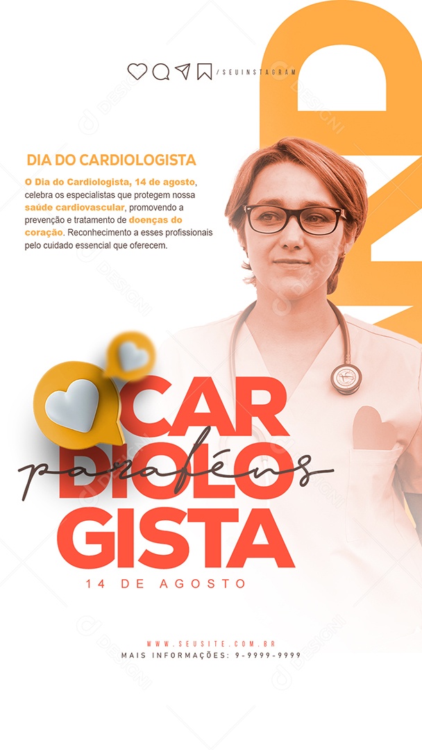 Social Media Story Dia Do Cardiologista 14 De Agosto PSD Editável