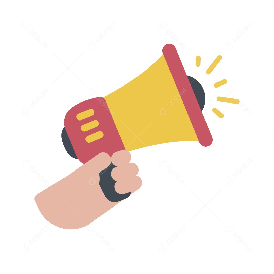 Mão Segurando Megafone Amarelo e Vermelho Ilustração Vetor EPS
