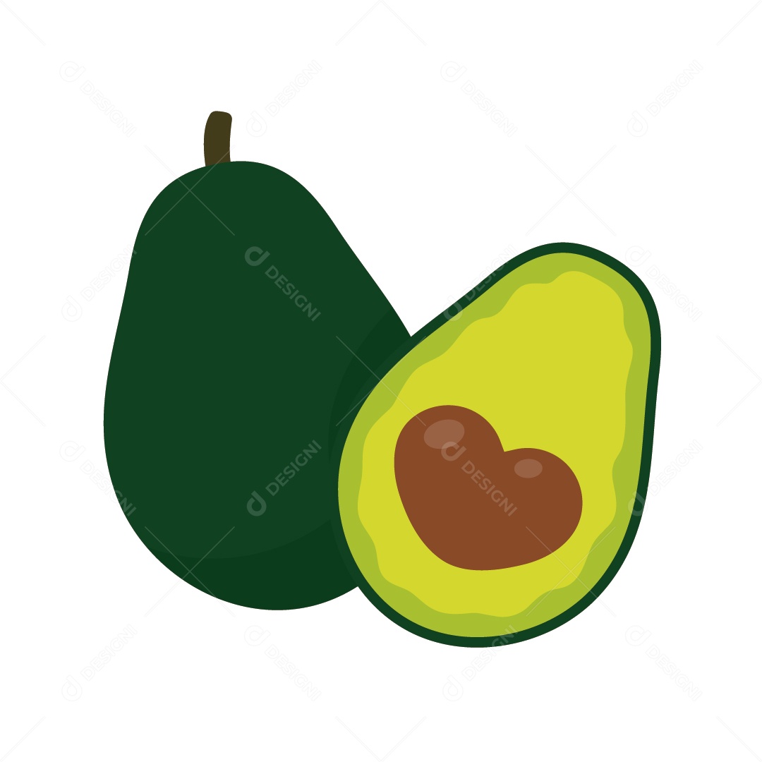 Abacate Cortado em Dois em Forma de Coração Ilustração Vetor EPS