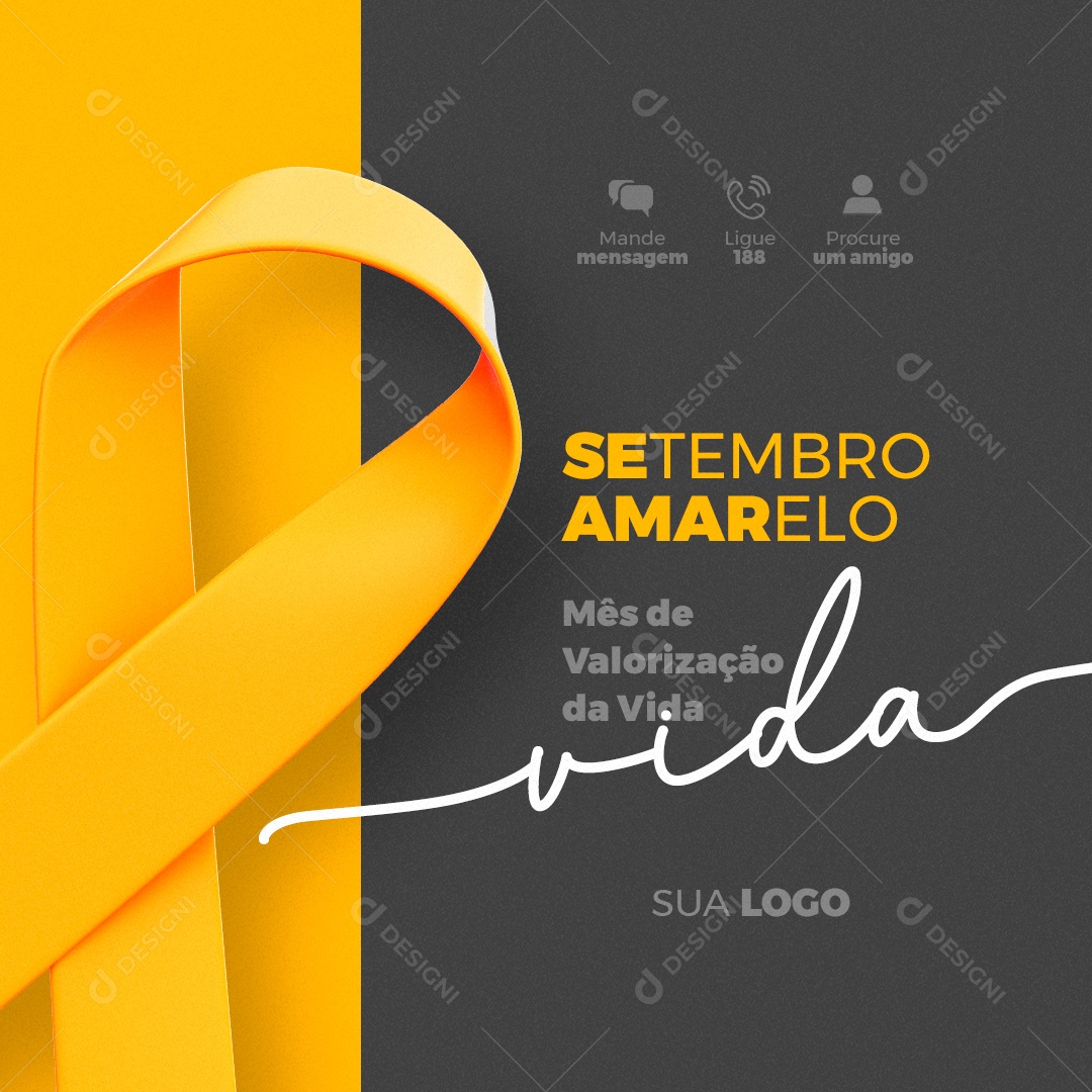 Setembro Amarelo Mês de Valorização da Vida Social Media PSD Editável