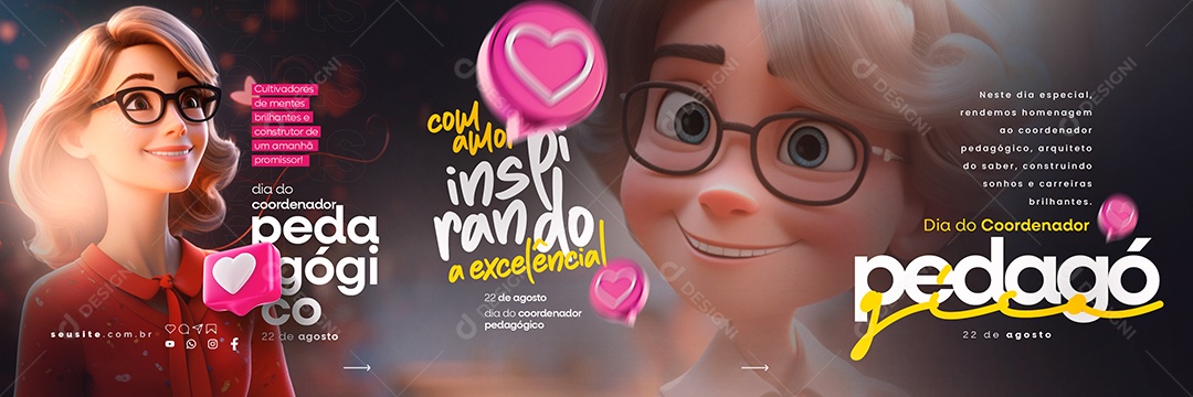 Dia Do Coordenador Pedagógico Com Amor Inspirando a Excelência Social Media PSD Editável