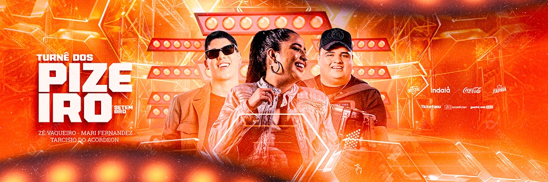 Carrossel Evento Turnê dos Pizeiros Flyer Zé Vaqueiro Mari Fernandez Tarcísio do Acordeon Social Media PSD Editável