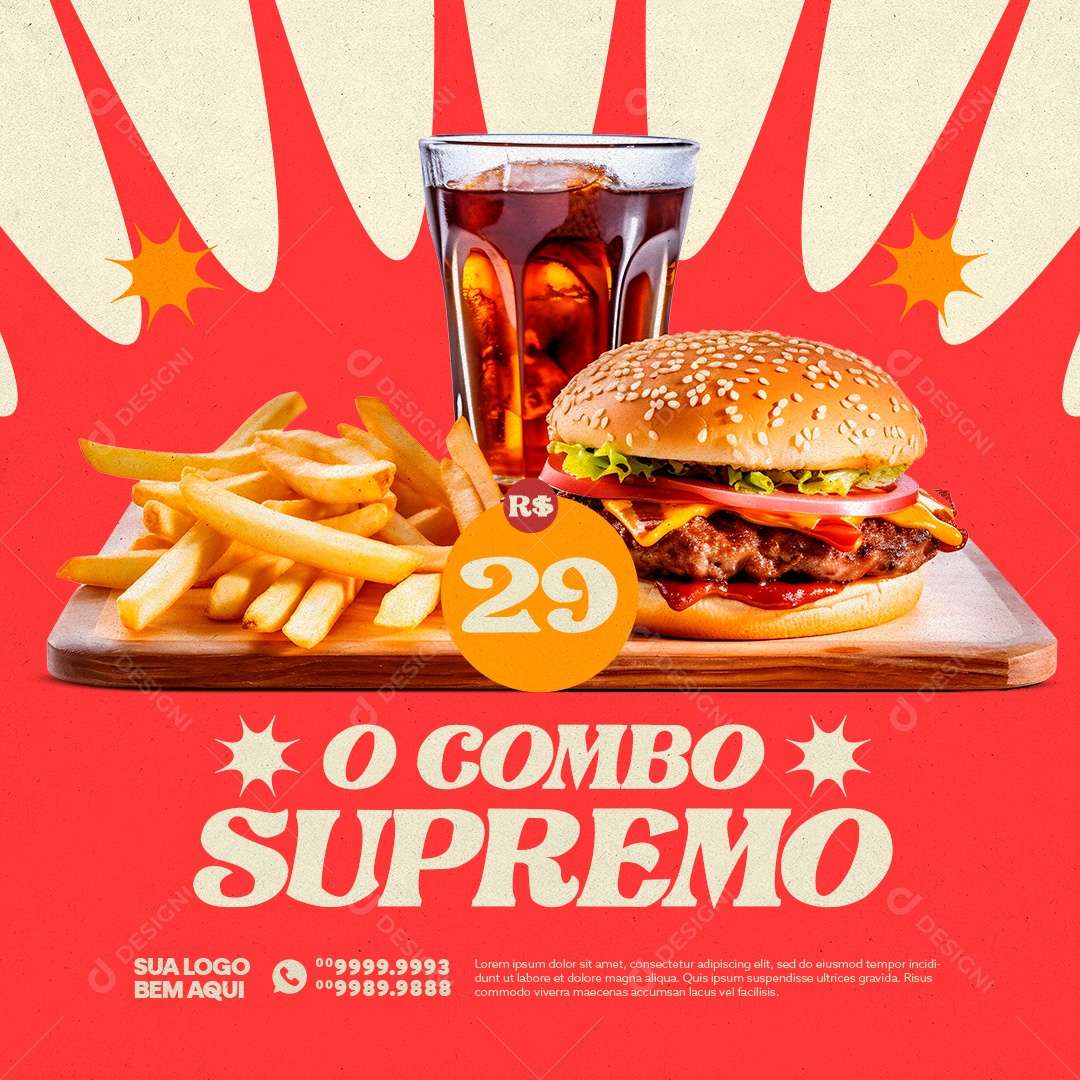 O Combo Supremo Hamburgueria Social Media PSD Editável