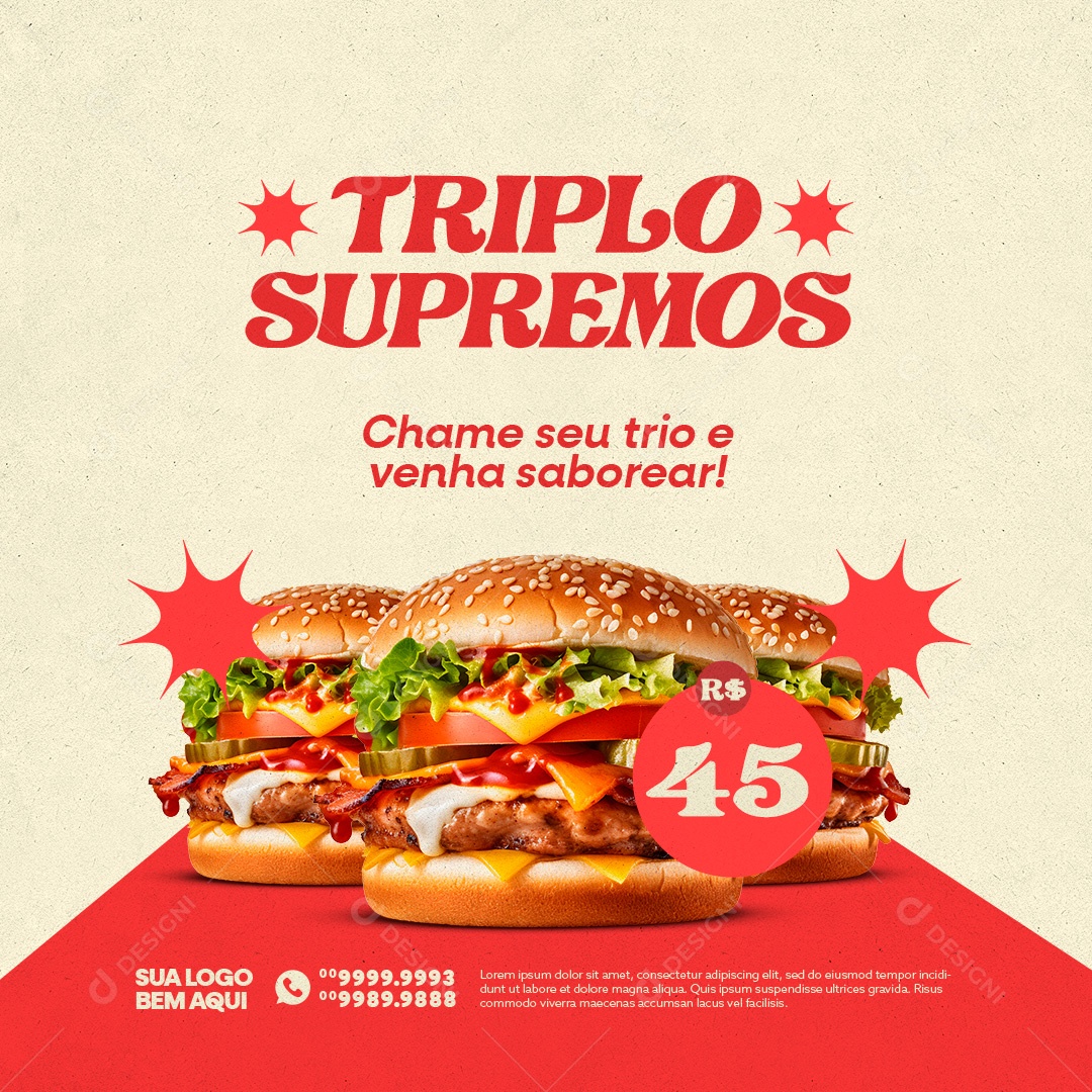 Triplo Supremo Hamburgueria Social Media PSD Editável